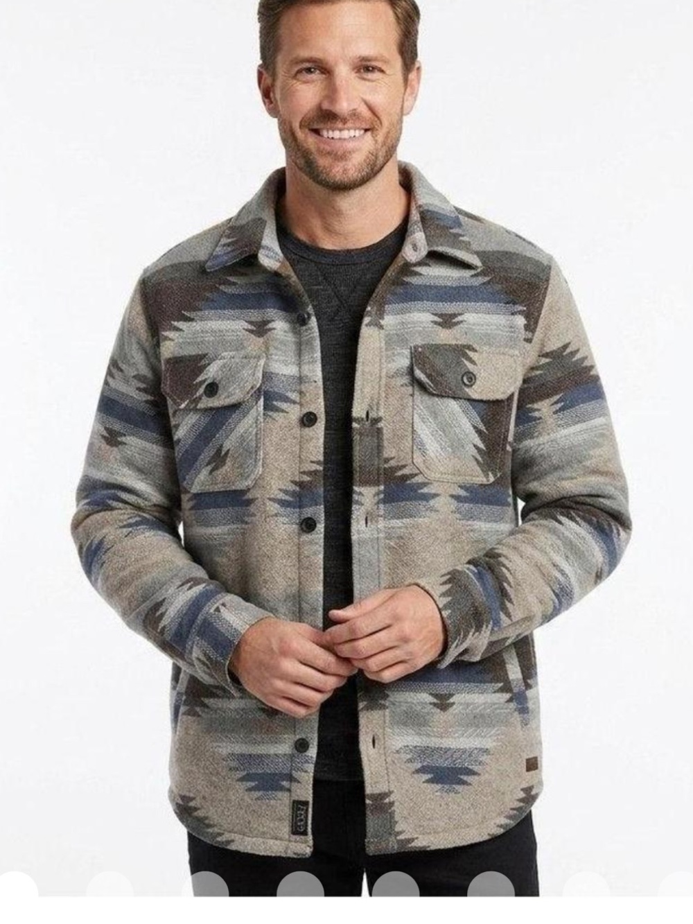 JACHS New York Men’s Gray Southwestern Patterned Wool Blend Shirt Jacket -S